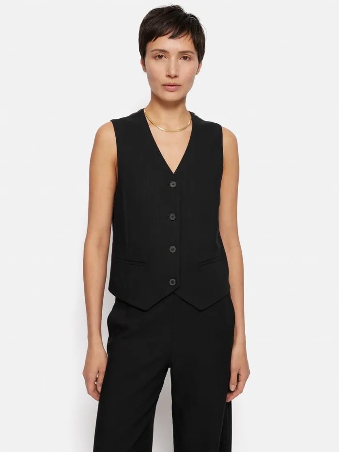 Jigsaw Hopsack Tailored Waistcoat Black Women Shirts and Tops