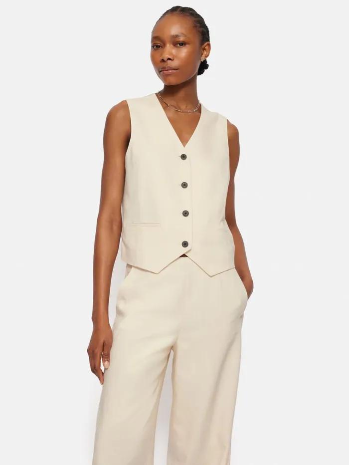 Jigsaw Hopsack Tailored Waistcoat Cream Women Coats and Jackets