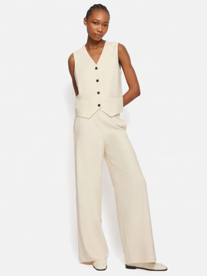Jigsaw Hopsack Tailored Waistcoat Cream Women Coats and Jackets