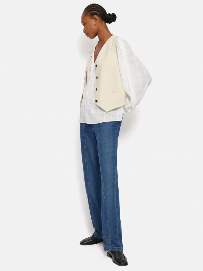 Jigsaw Hopsack Tailored Waistcoat Cream Women Coats and Jackets