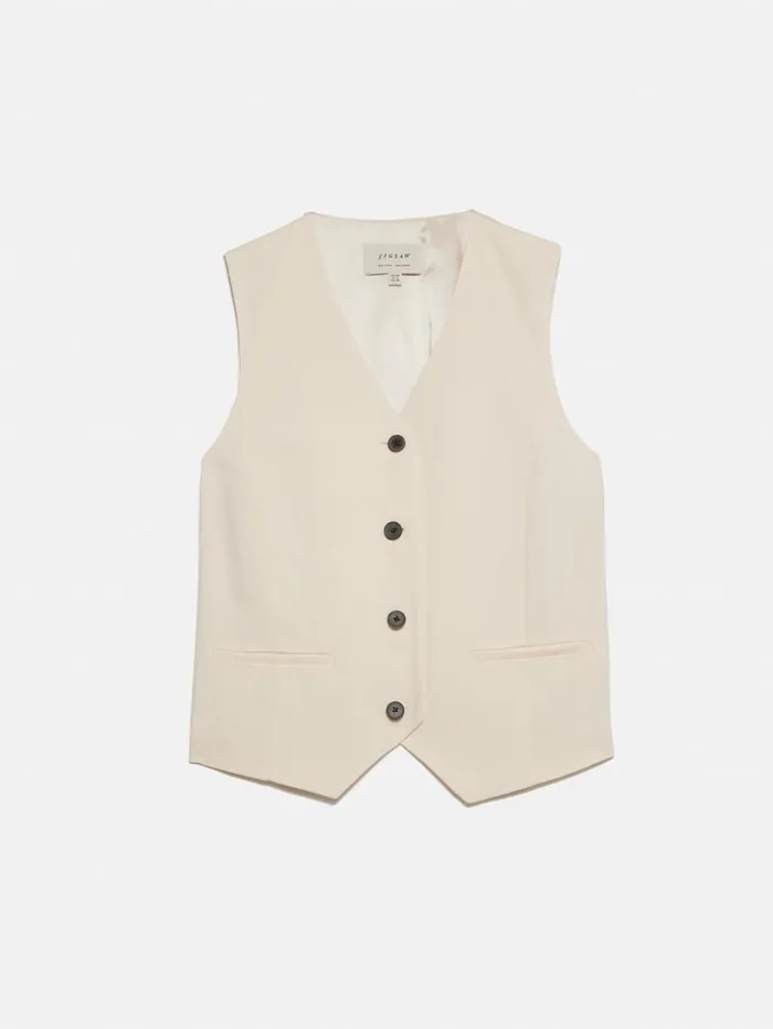 Jigsaw Hopsack Tailored Waistcoat Cream Women Coats and Jackets