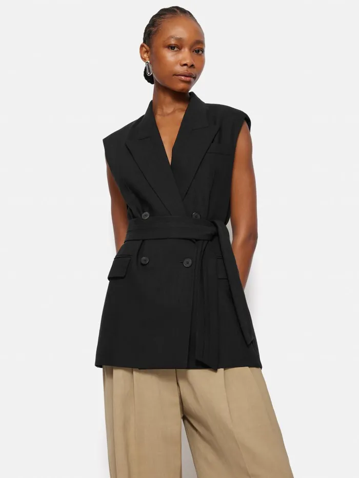 Jigsaw Hopsack Tatton Waistcoat Black Women Coats and Jackets