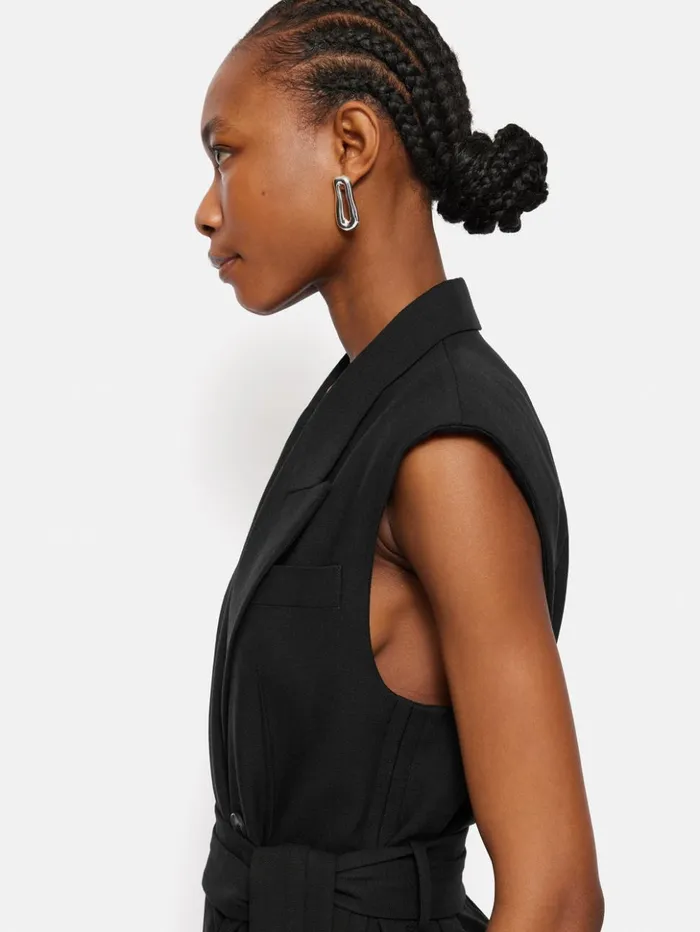 Jigsaw Hopsack Tatton Waistcoat Black Women Shirts and Tops