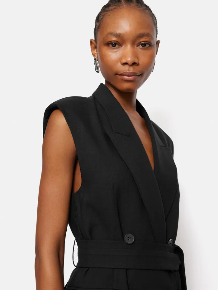 Jigsaw Hopsack Tatton Waistcoat Black Women Shirts and Tops