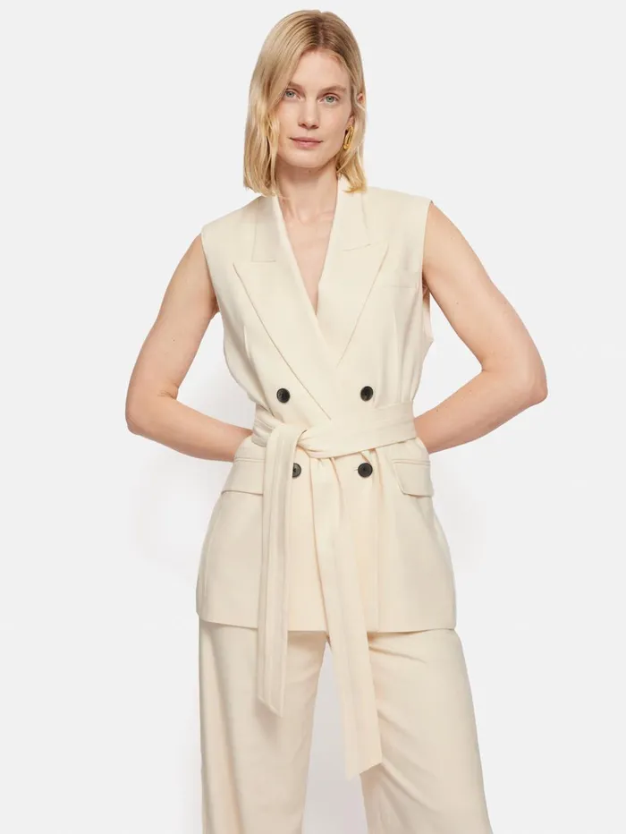 Jigsaw Hopsack Tatton Waistcoat Cream Women Coats and Jackets