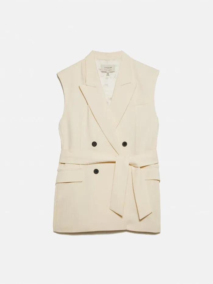 Jigsaw Hopsack Tatton Waistcoat Cream Women Coats and Jackets