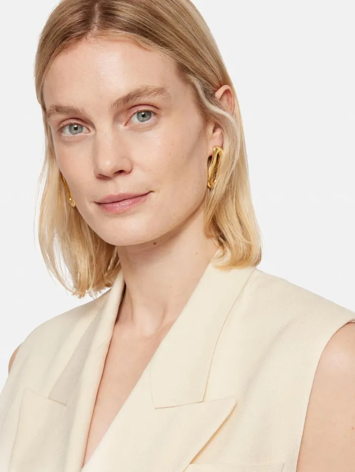 Jigsaw Hopsack Tatton Waistcoat Cream Women Coats and Jackets