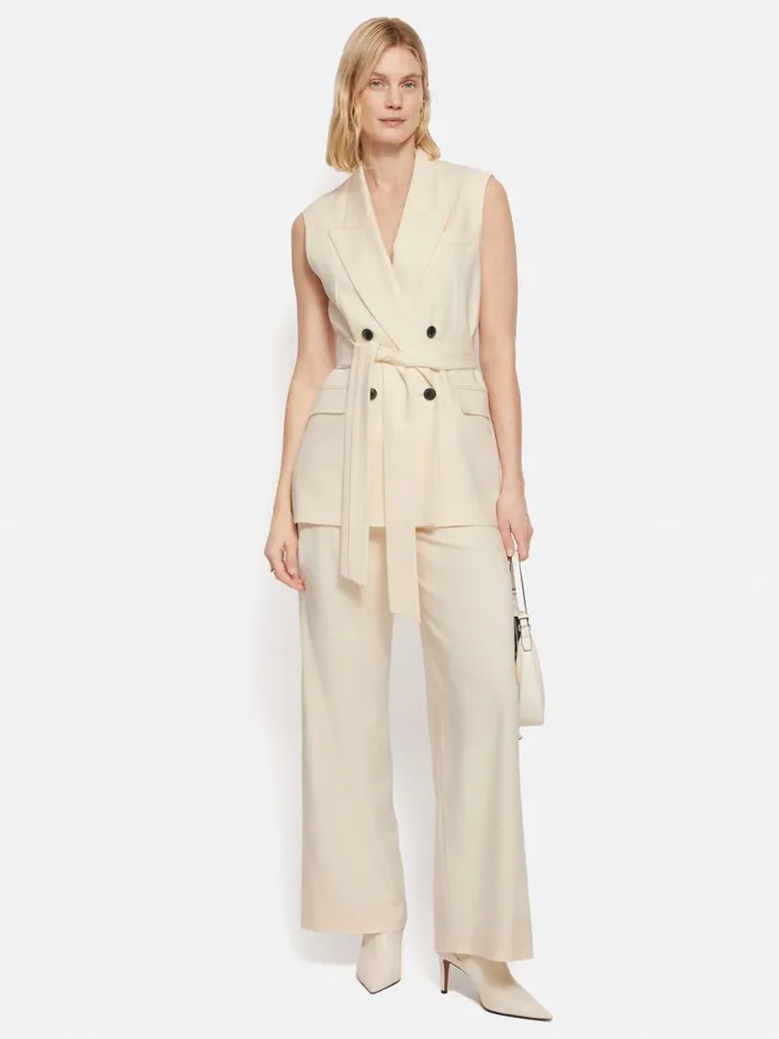 Jigsaw Hopsack Tatton Waistcoat Cream Women Coats and Jackets