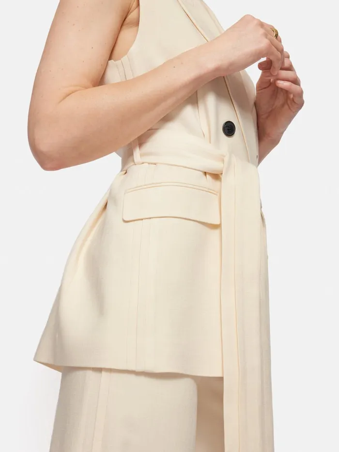 Jigsaw Hopsack Tatton Waistcoat Cream Women Coats and Jackets