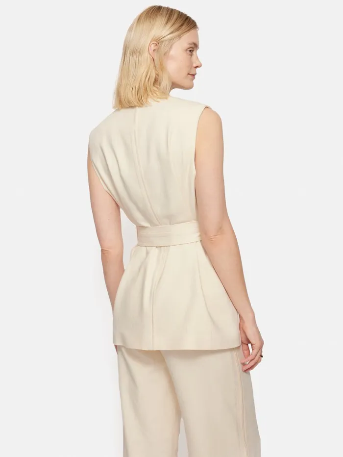 Jigsaw Hopsack Tatton Waistcoat Cream Women Coats and Jackets