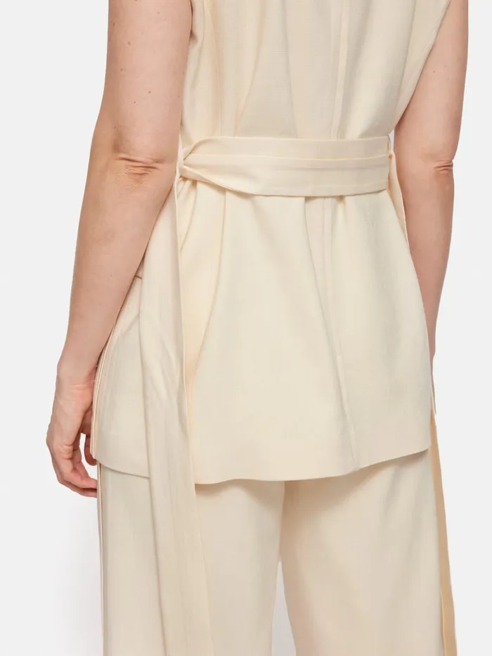 Jigsaw Hopsack Tatton Waistcoat Cream Women Coats and Jackets