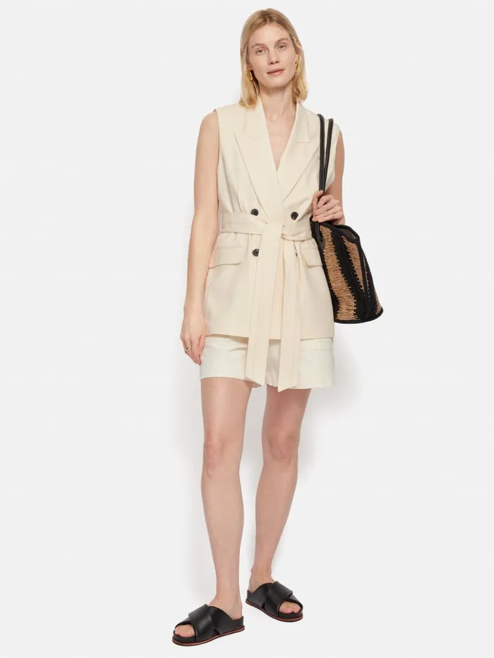 Jigsaw Hopsack Tatton Waistcoat Cream Women Coats and Jackets