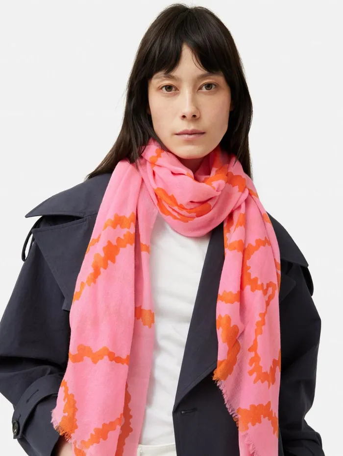 Jigsaw Hydra Coral Gauze Wool Silk Scarf Pink Women Ponchos and Scarves
