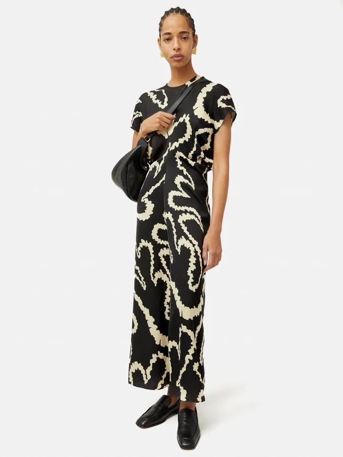 Jigsaw Hydra Coral Satin Crepe Dress Black Women Dresses and Jumpsuits