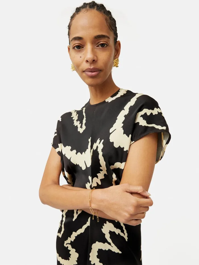 Jigsaw Hydra Coral Satin Crepe Dress Black Women Dresses and Jumpsuits