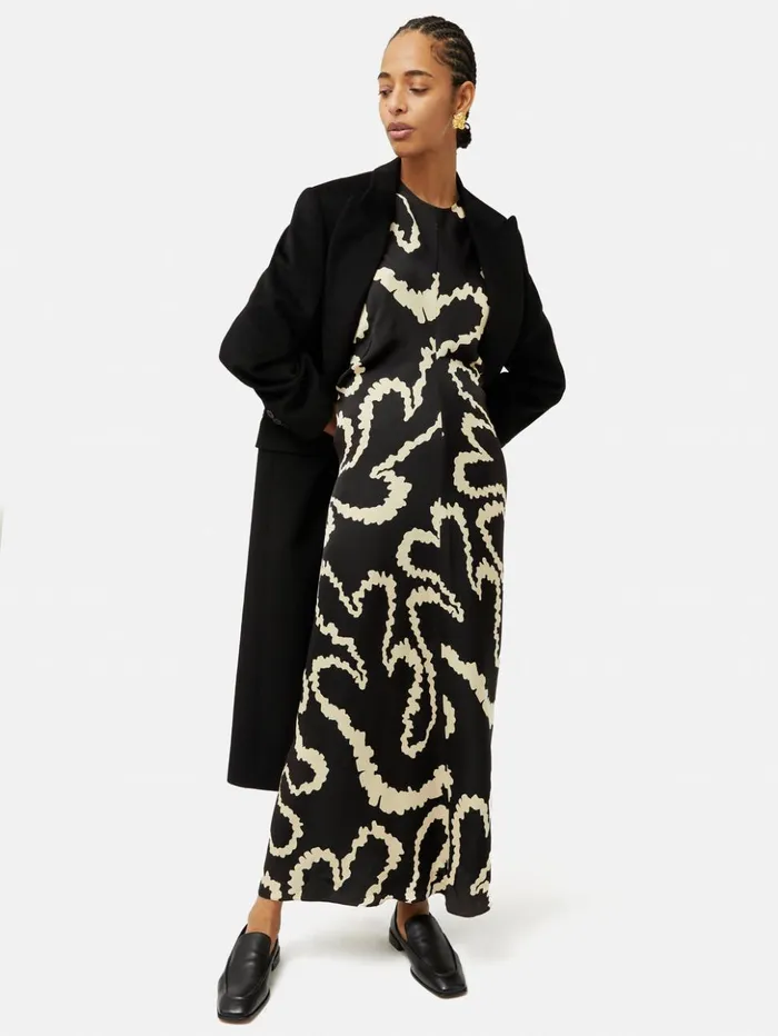 Jigsaw Hydra Coral Satin Crepe Dress Black Women Dresses and Jumpsuits