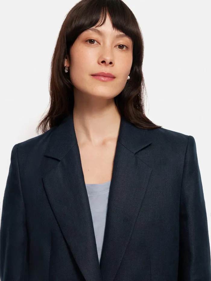 Jigsaw Irish Linen Herringbone Gibson Blazer Navy Women Coats and Jackets