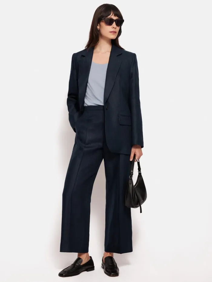 Jigsaw Irish Linen Herringbone Gibson Blazer Navy Women Coats and Jackets