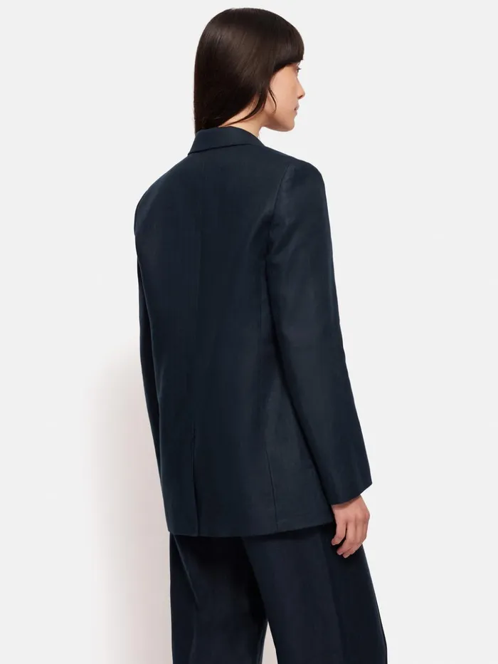 Jigsaw Irish Linen Herringbone Gibson Blazer Navy Women Coats and Jackets