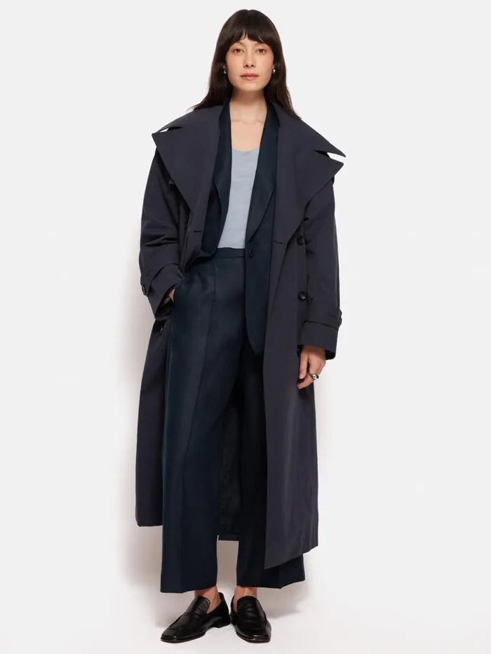 Jigsaw Irish Linen Herringbone Gibson Blazer Navy Women Coats and Jackets