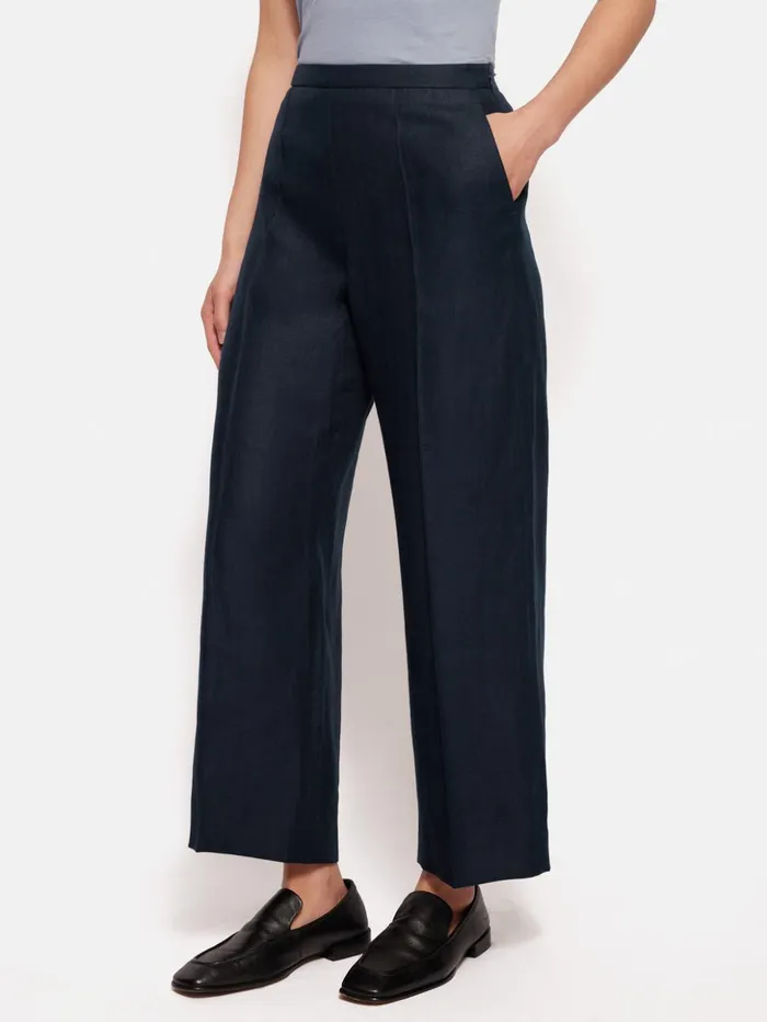 Jigsaw Irish Linen Herringbone Palazzo Navy Women Trousers