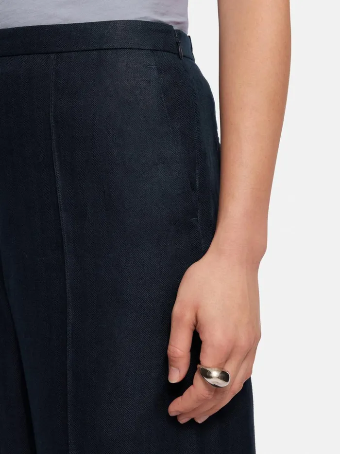Jigsaw Irish Linen Herringbone Palazzo Navy Women Trousers
