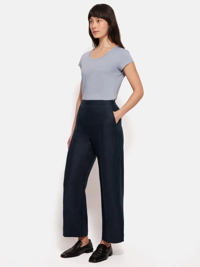 Jigsaw Irish Linen Herringbone Palazzo Navy Women Trousers