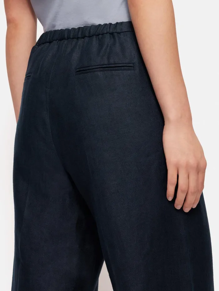 Jigsaw Irish Linen Herringbone Palazzo Navy Women Trousers