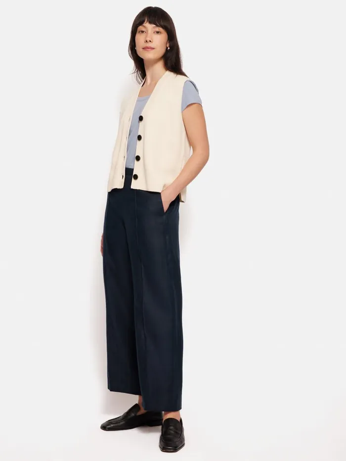 Jigsaw Irish Linen Herringbone Palazzo Navy Women Trousers