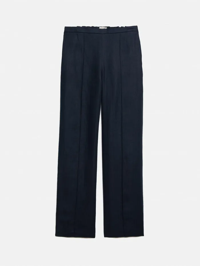 Jigsaw Irish Linen Herringbone Palazzo Navy Women Trousers