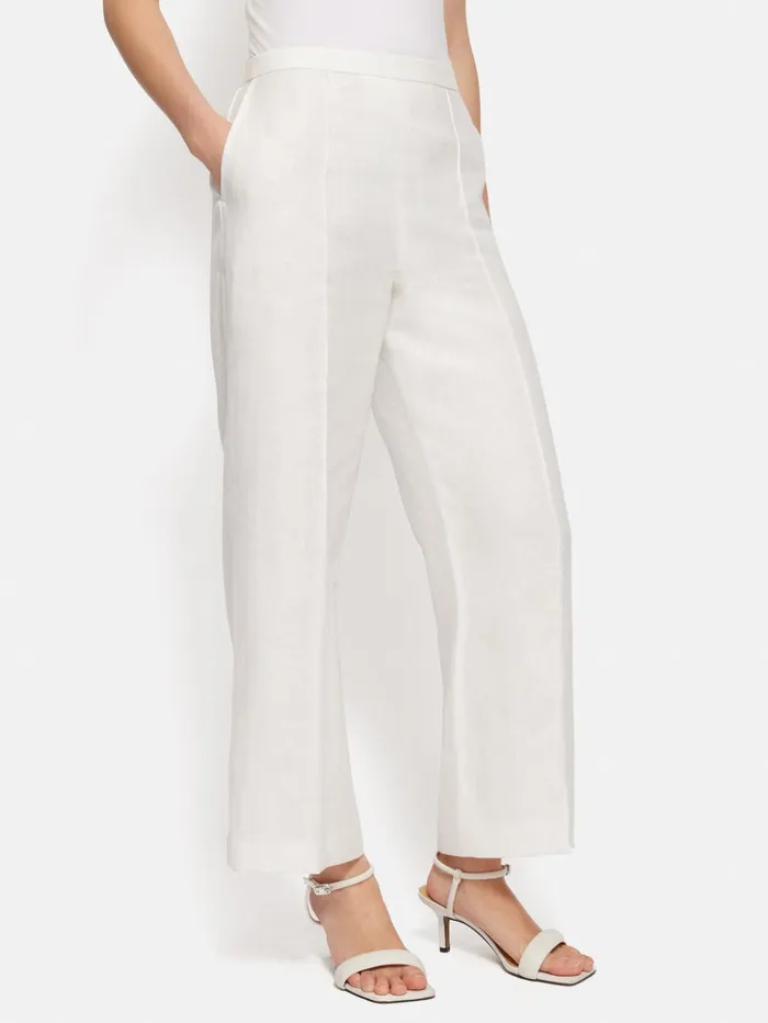 Jigsaw Irish Linen Herringbone Palazzo White Women Trousers