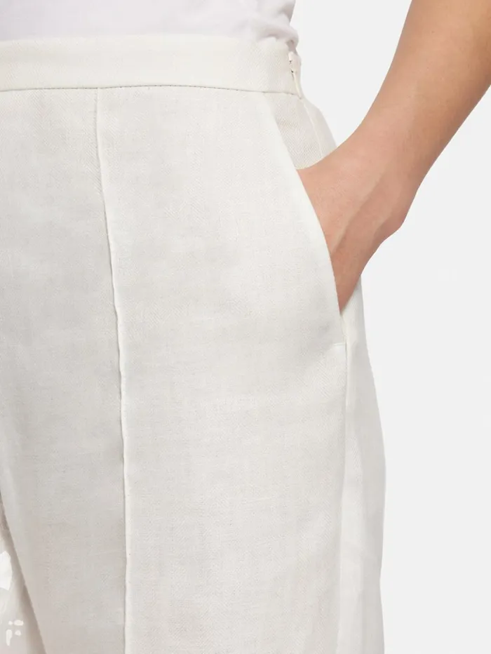 Jigsaw Irish Linen Herringbone Palazzo White Women Trousers
