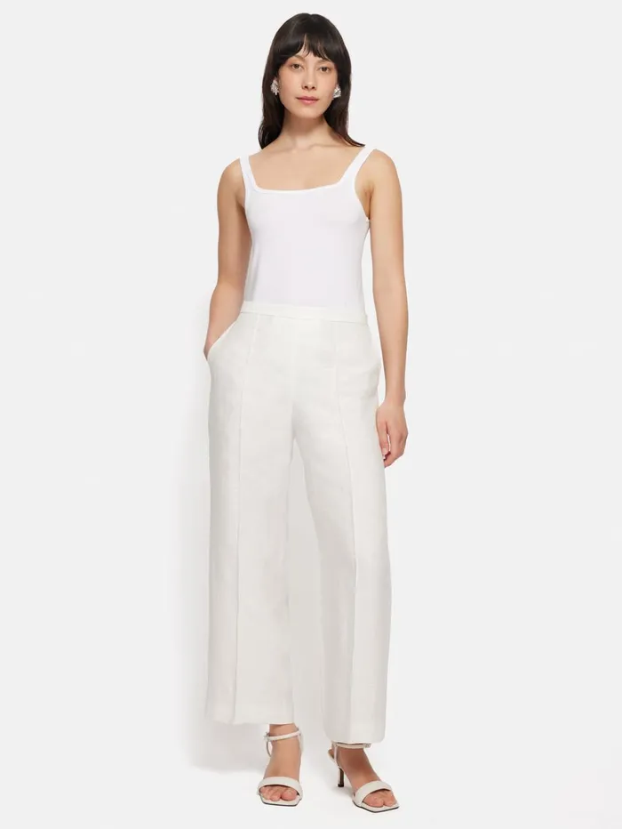 Jigsaw Irish Linen Herringbone Palazzo White Women Trousers