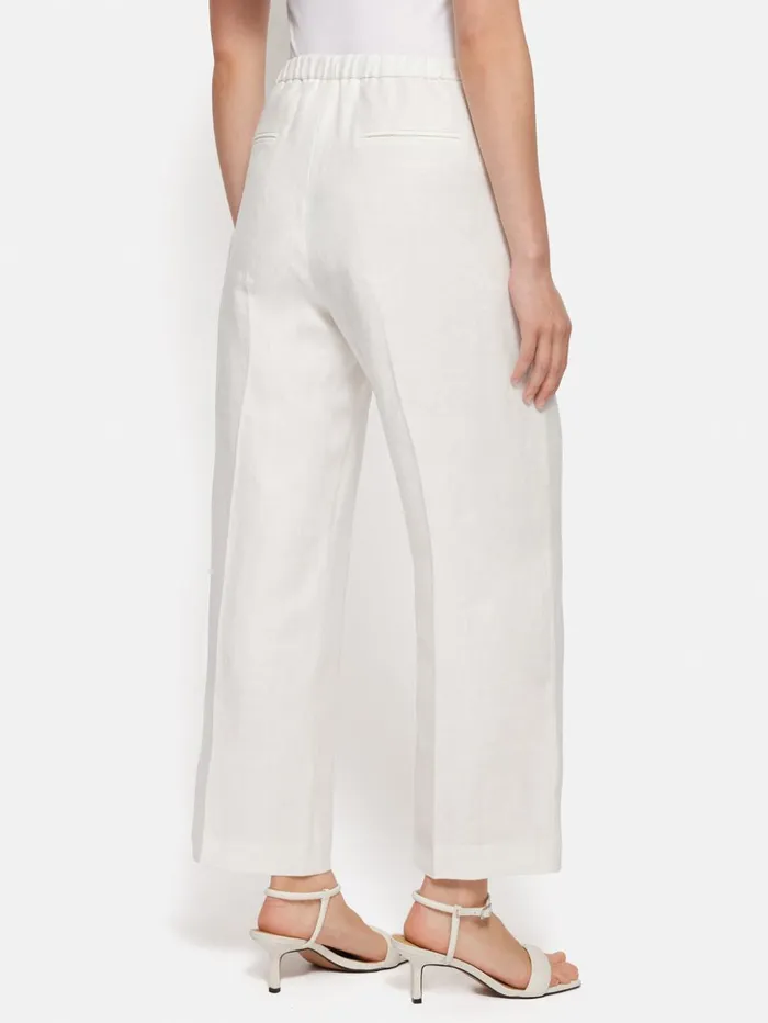 Jigsaw Irish Linen Herringbone Palazzo White Women Trousers