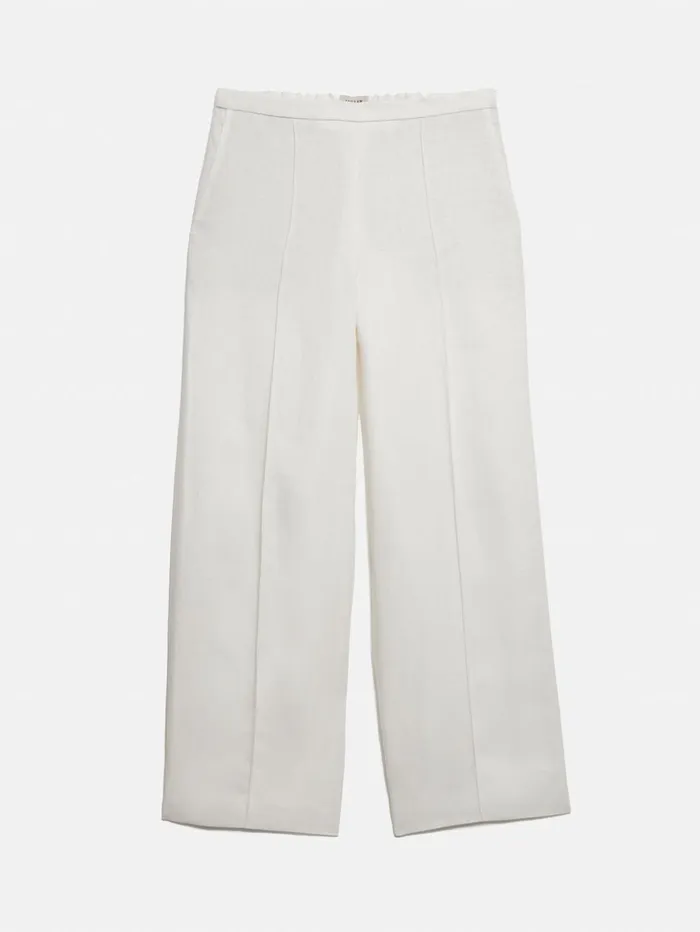 Jigsaw Irish Linen Herringbone Palazzo White Women Trousers
