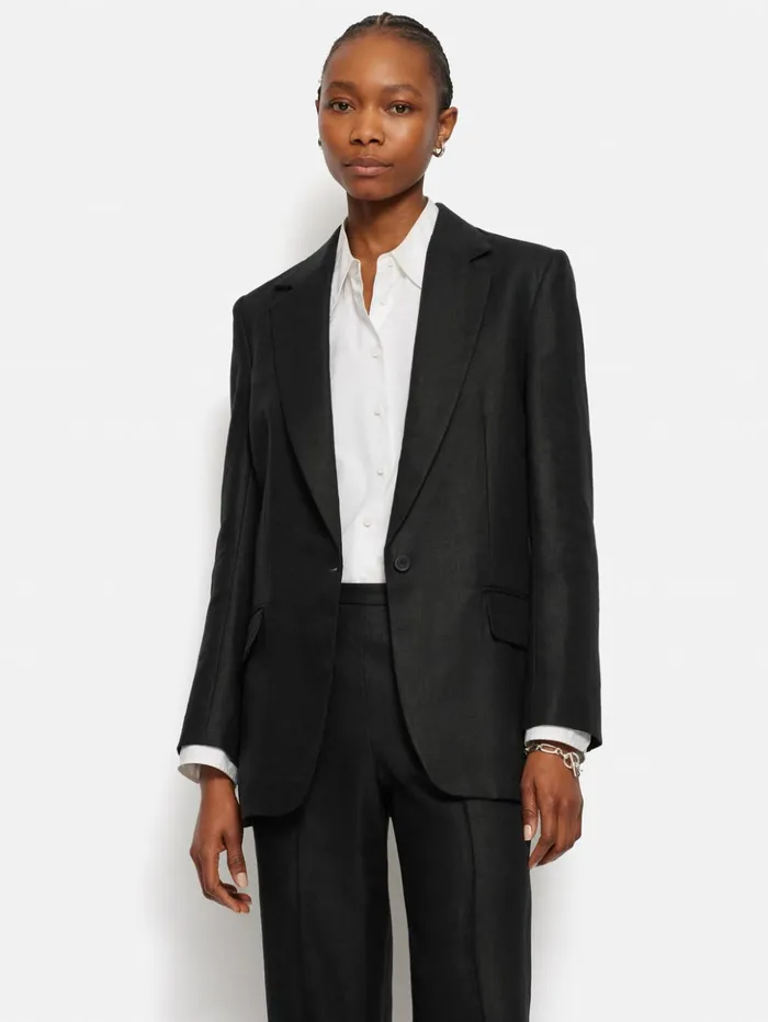 Jigsaw Irish Linen Twill Gibson Jacket Black Women Coats and Jackets
