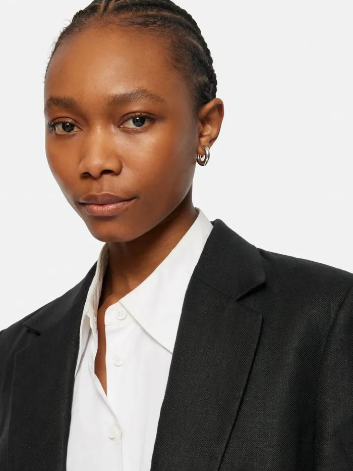 Jigsaw Irish Linen Twill Gibson Jacket Black Women Coats and Jackets