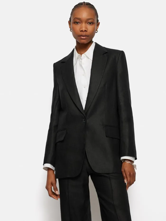 Jigsaw Irish Linen Twill Gibson Jacket Black Women Coats and Jackets