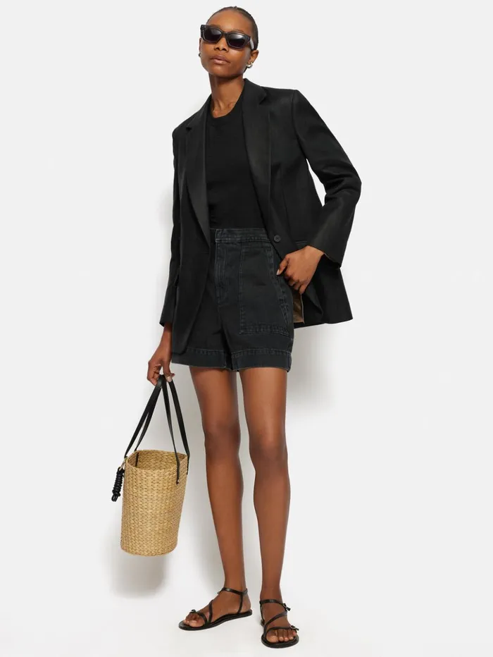 Jigsaw Irish Linen Twill Gibson Jacket Black Women Coats and Jackets