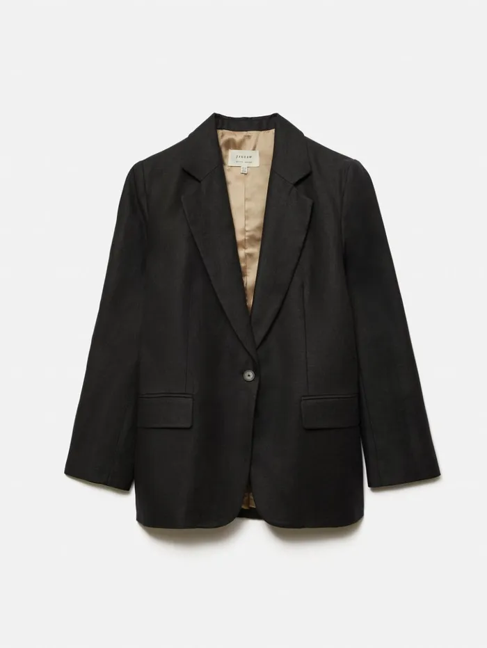 Jigsaw Irish Linen Twill Gibson Jacket Black Women Coats and Jackets