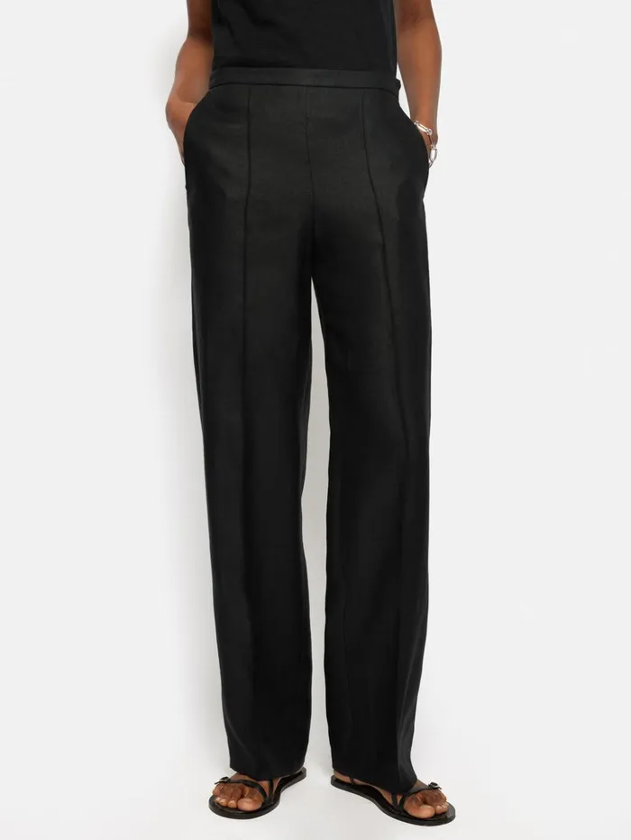 Jigsaw Irish Linen Twill Palazzo Trouser Black Women Trousers