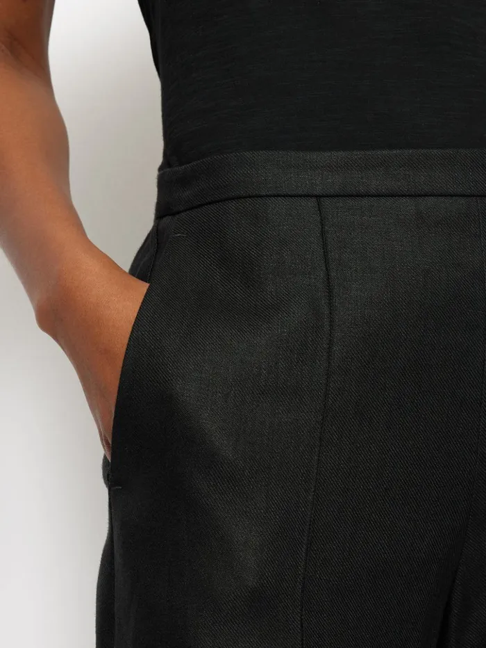 Jigsaw Irish Linen Twill Palazzo Trouser Black Women Trousers