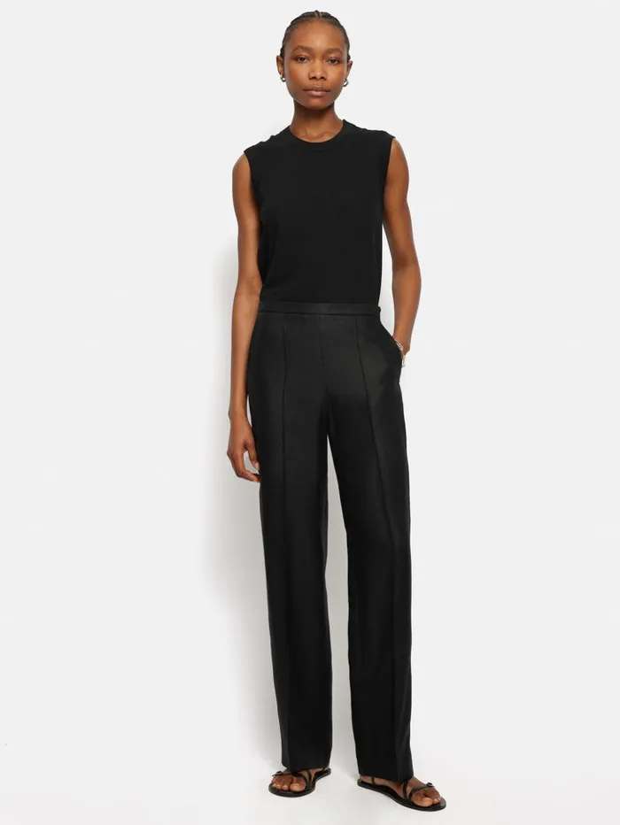 Jigsaw Irish Linen Twill Palazzo Trouser Black Women Trousers