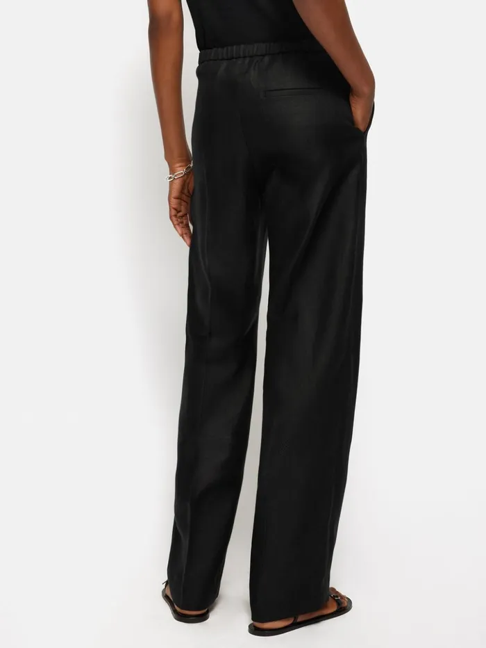 Jigsaw Irish Linen Twill Palazzo Trouser Black Women Trousers