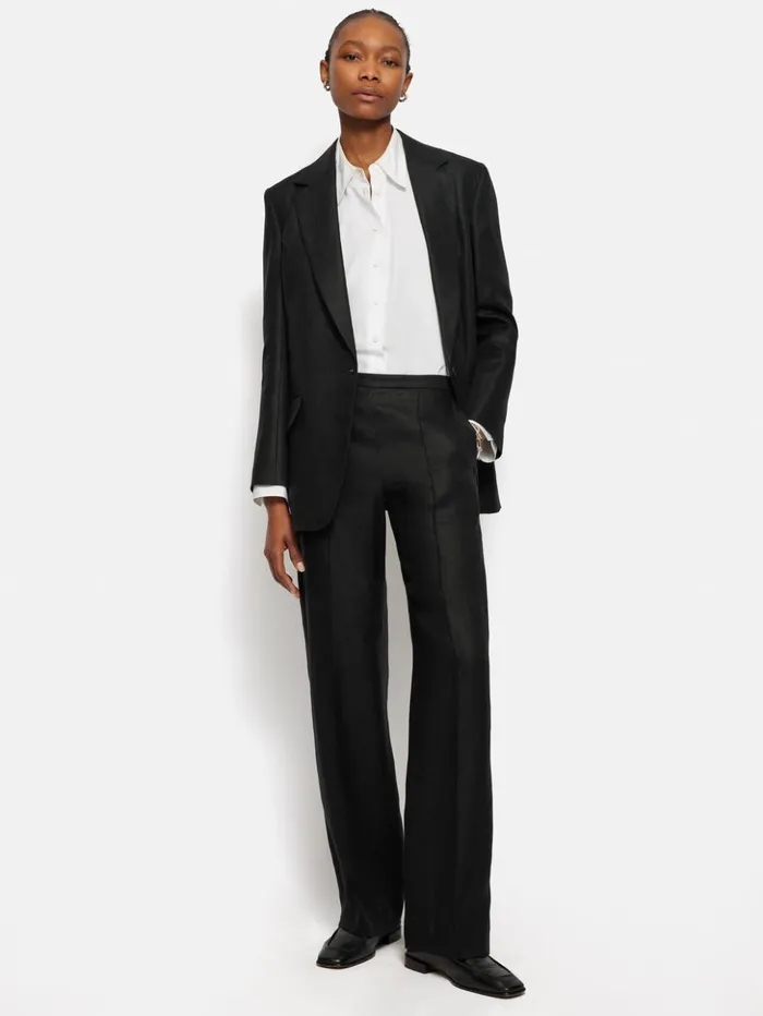 Jigsaw Irish Linen Twill Palazzo Trouser Black Women Trousers