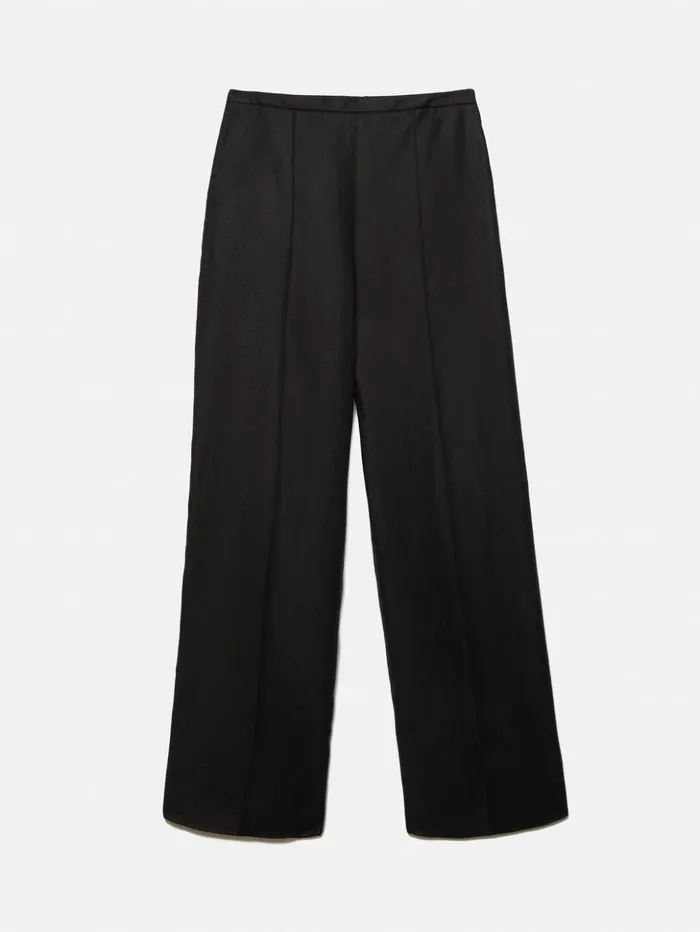 Jigsaw Irish Linen Twill Palazzo Trouser Black Women Trousers