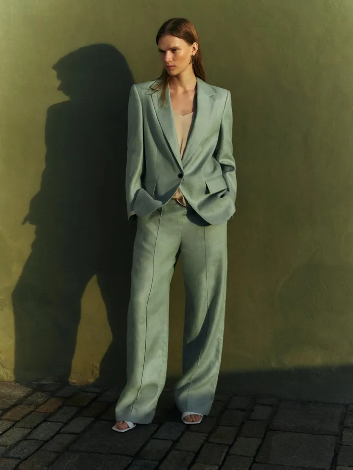 Jigsaw Irish Linen Twill Palazzo Trouser Green Women Trousers