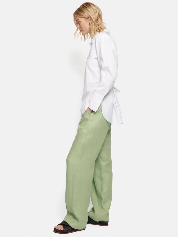 Jigsaw Irish Linen Twill Palazzo Trouser Green Women Trousers