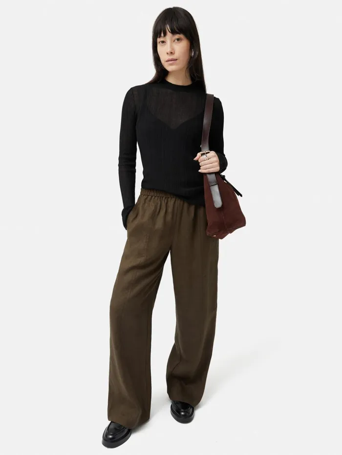 Jigsaw Irregular Plisse Crew Top Black Women Shirts and Tops