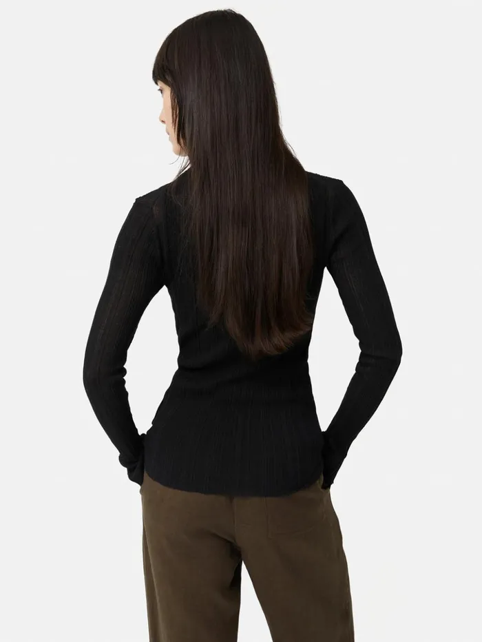 Jigsaw Irregular Plisse Crew Top Black Women Shirts and Tops